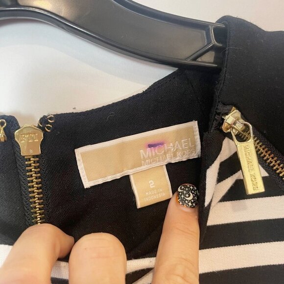 Michael Kors Womens Striped Long Sleeve Sheath Dress Black 2 Zipper Sleeve - Picture 4 of 10